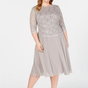 Alex Evening Sequined Lace Dress in Mink